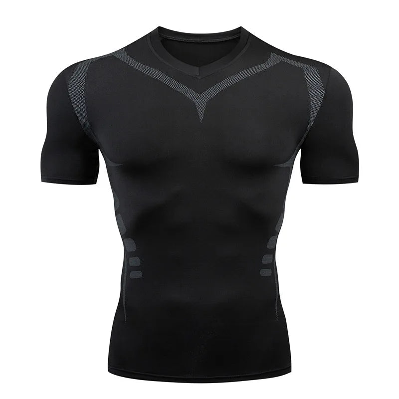 Men Short Sleeve Rash Guard Compression Gym Shirt