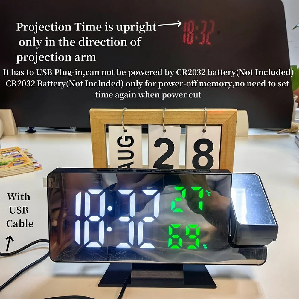 180° Arm Projection Digital Alarm Clock