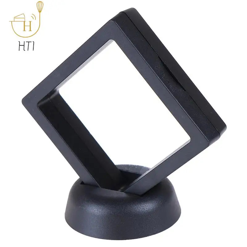 1 Set 70*70mm Black Plastic 3D Floating Jewelry Display Frame Holder Box Case With Stand