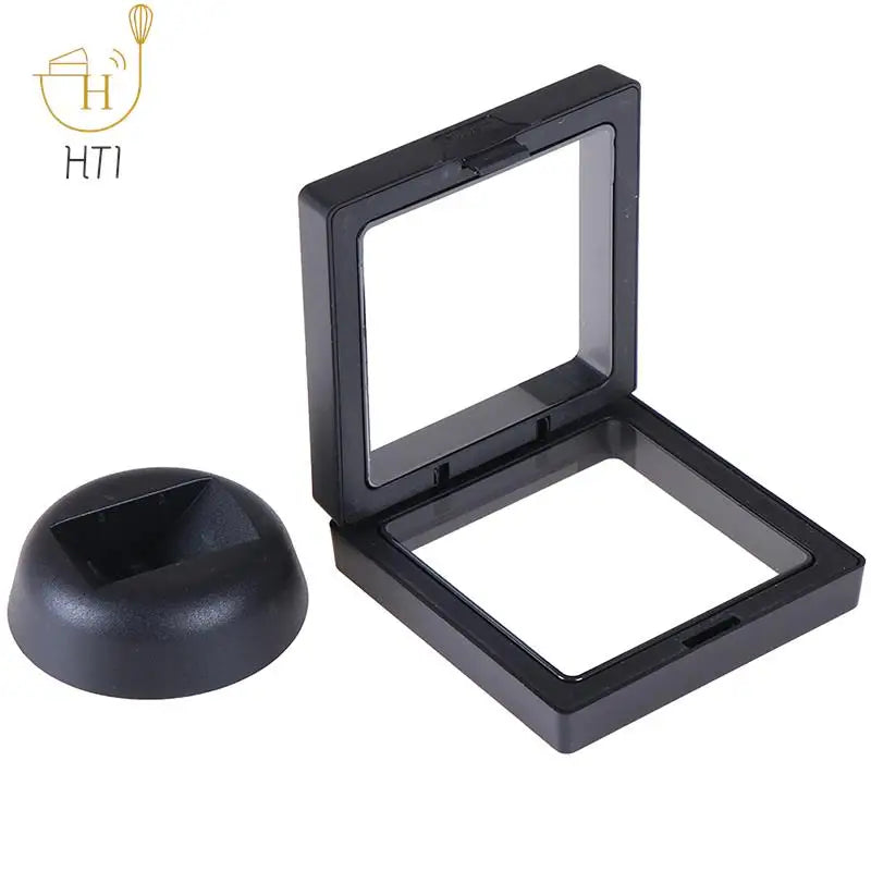 1 Set 70*70mm Black Plastic 3D Floating Jewelry Display Frame Holder Box Case With Stand