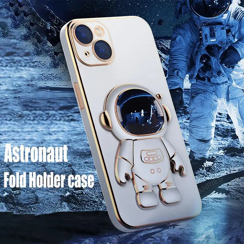 Astronaut Holder Luxury Plating Case for iPhone 13 - 14 Pro Max Silicone Stand Cover