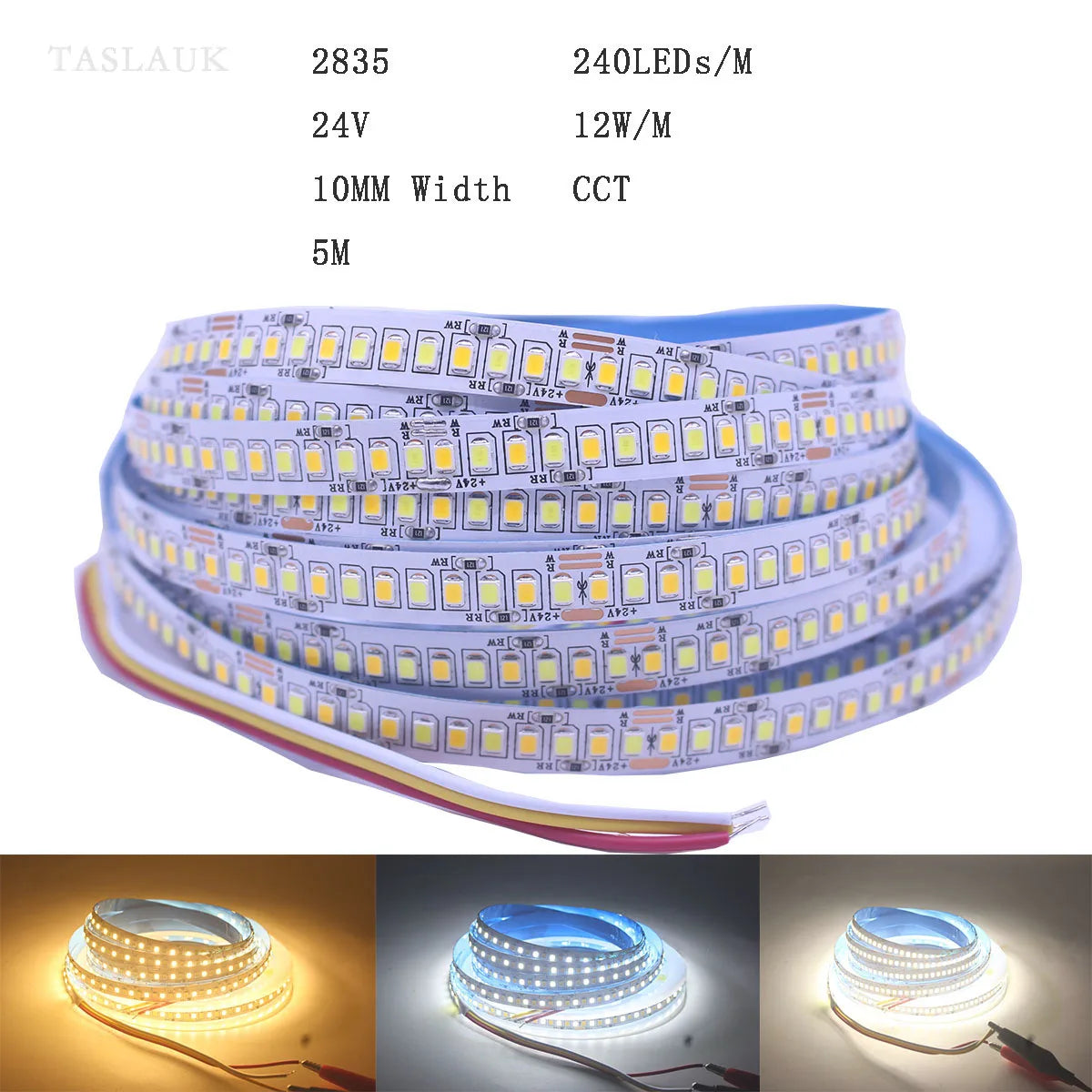 12V 24V 1/2/3/4/5m/lot 10mm PCB 1200 LEDs Strip tape