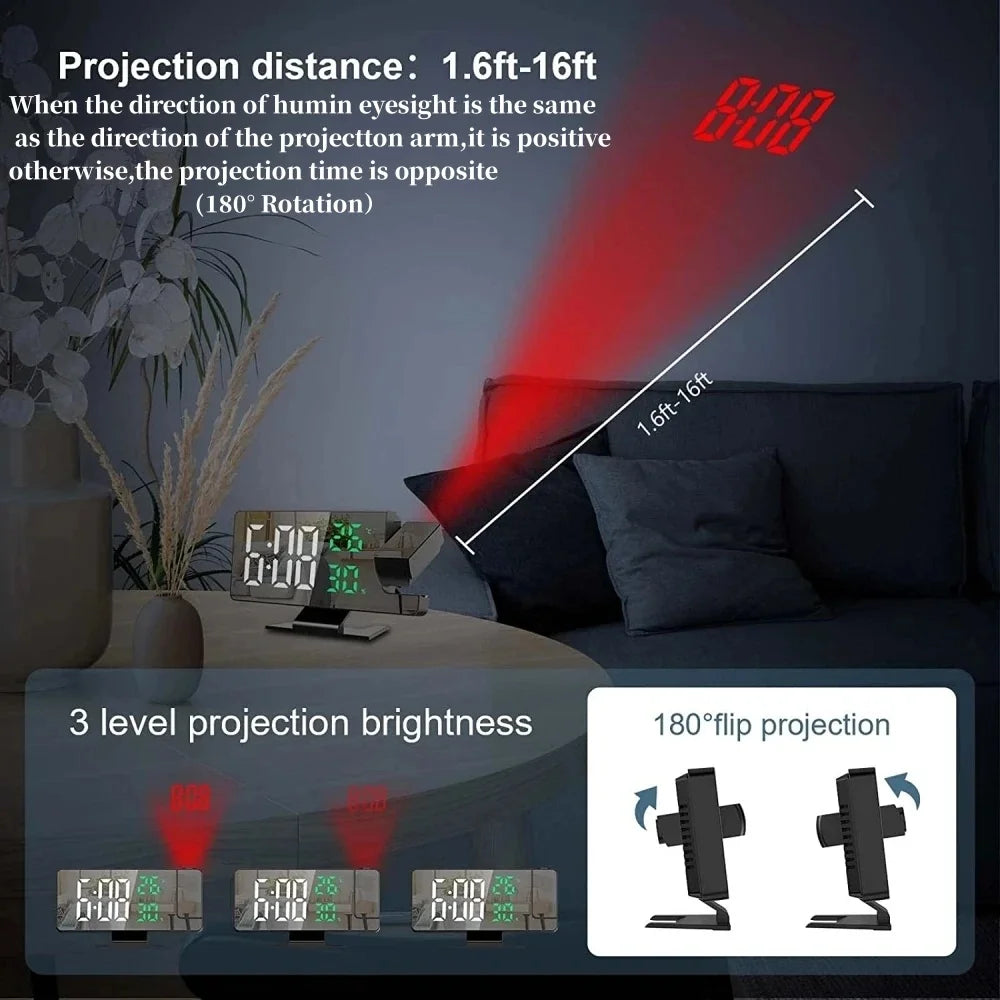 180° Arm Projection Digital Alarm Clock