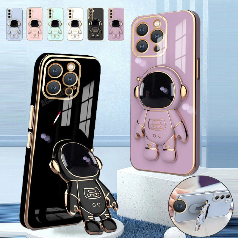 Astronaut Holder Luxury Plating Case for iPhone 13 - 14 Pro Max Silicone Stand Cover