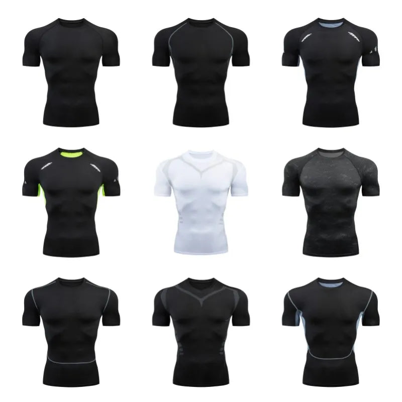 Men Short Sleeve Rash Guard Compression Gym Shirt