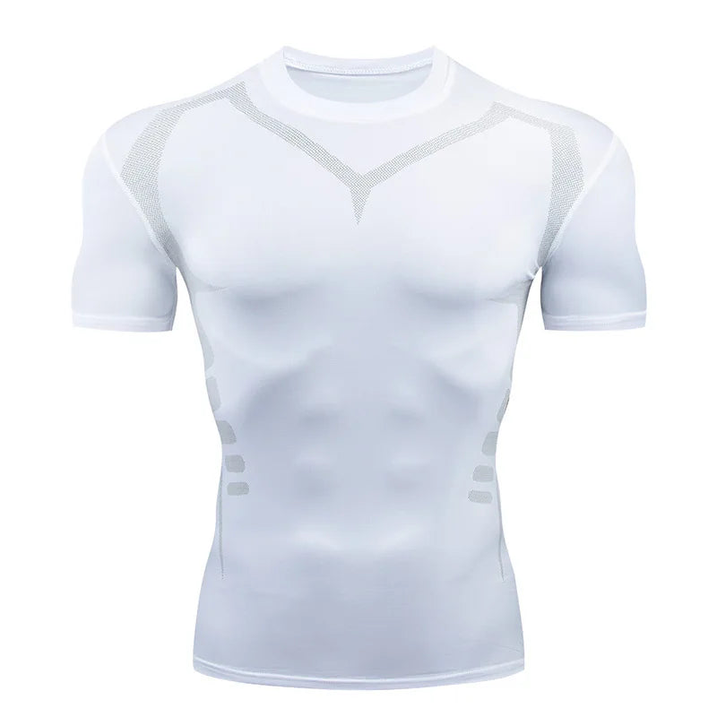 Men Short Sleeve Rash Guard Compression Gym Shirt