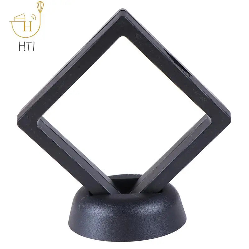 1 Set 70*70mm Black Plastic 3D Floating Jewelry Display Frame Holder Box Case With Stand