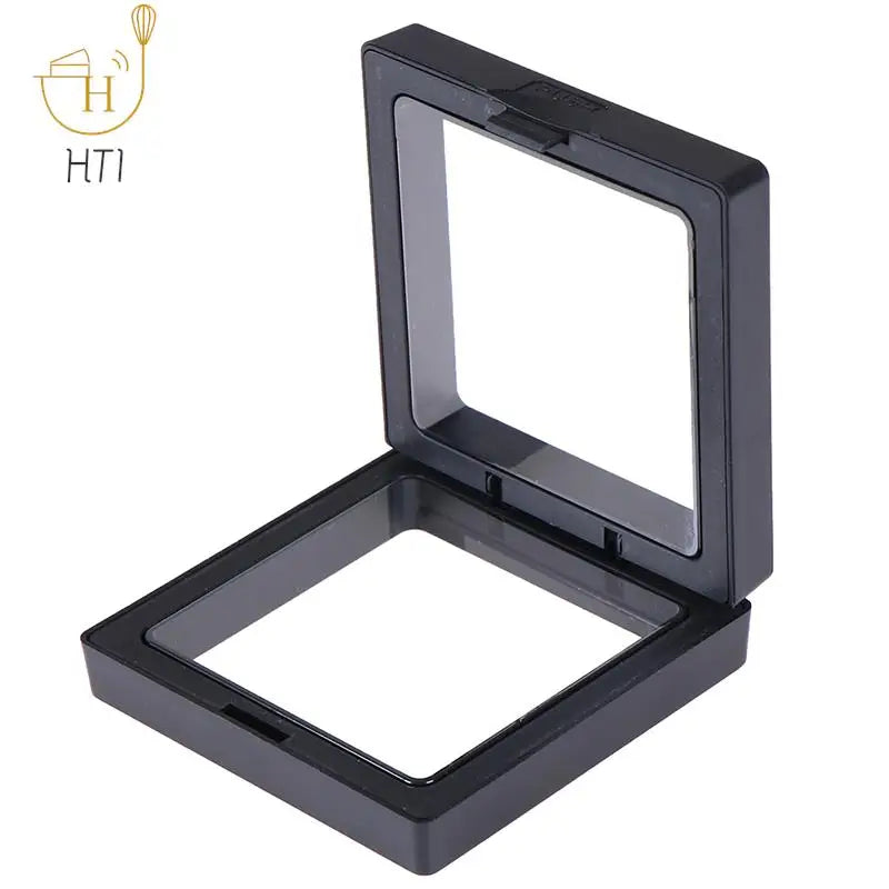 1 Set 70*70mm Black Plastic 3D Floating Jewelry Display Frame Holder Box Case With Stand