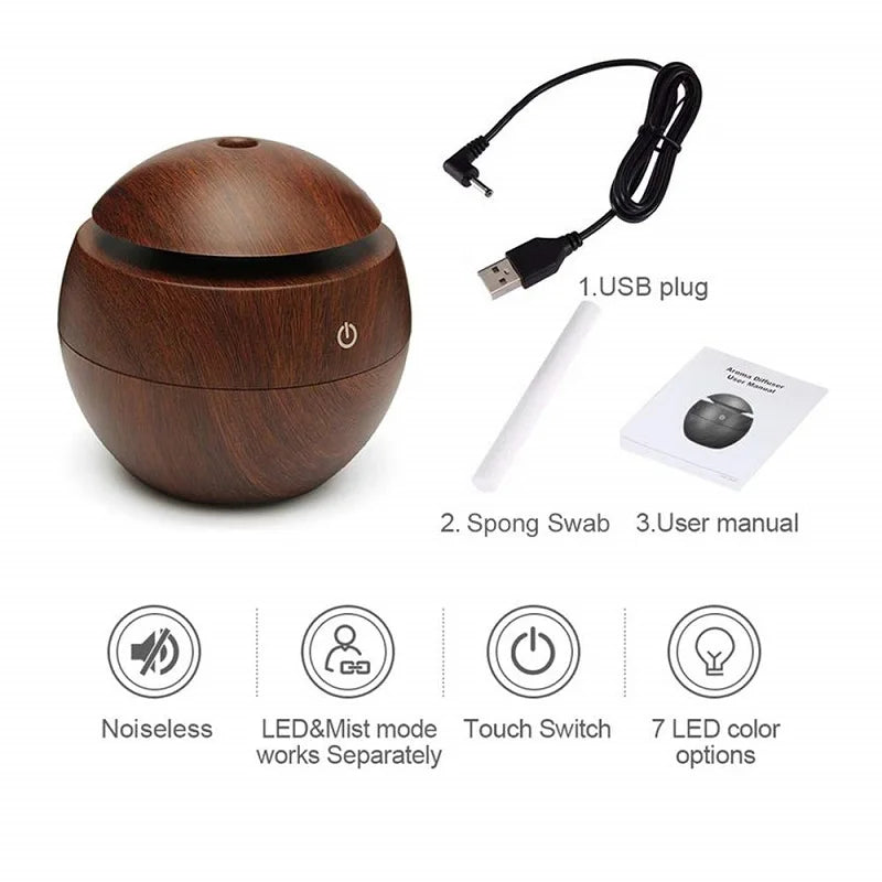 Humidifier Electric Air Aroma Diffuser Wood Ultrasonic 130ML