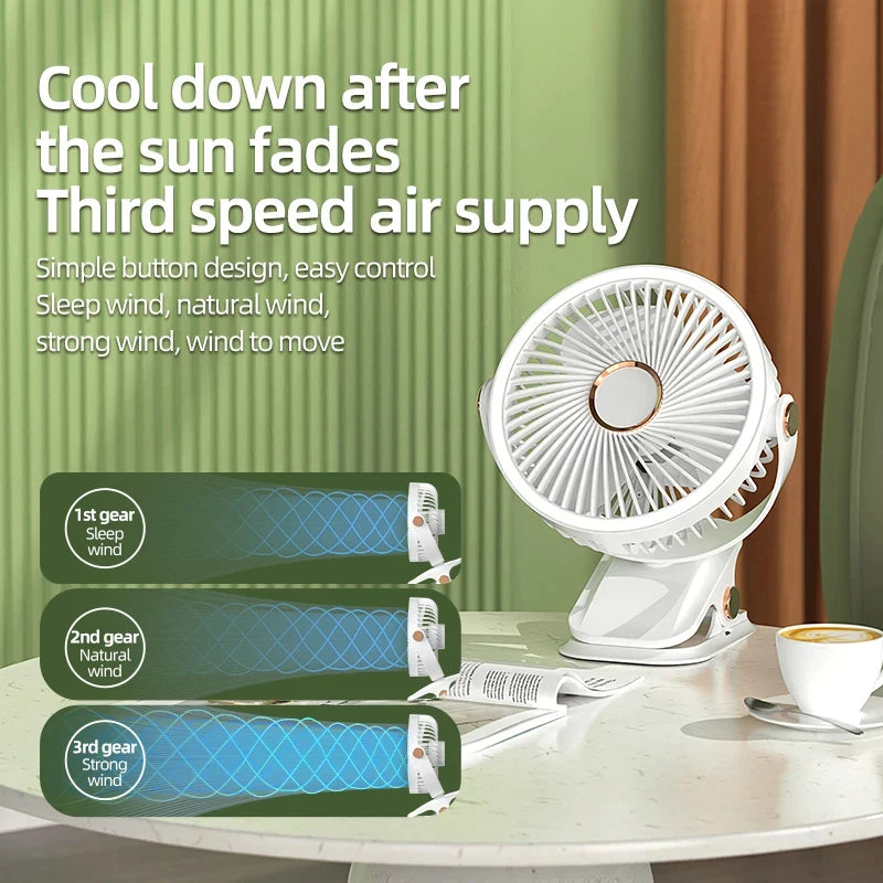 USB Rechargeable Desk Fan Portable Mini Clip-on 360 Degree Rotation